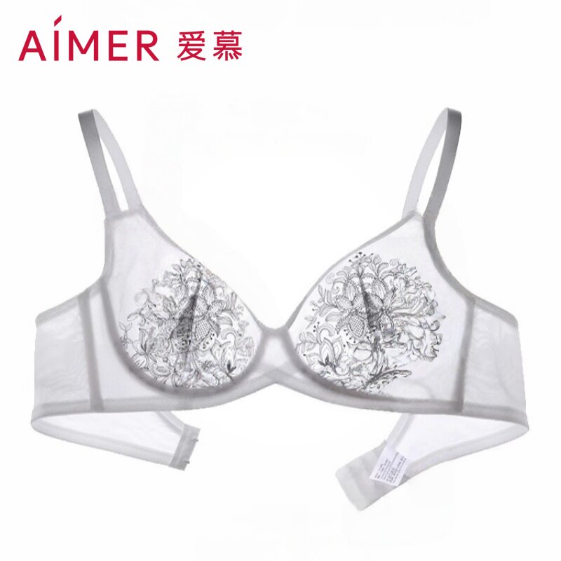 爱慕内衣女薄款大胸显小软钢圈收副乳防下垂调整性感蕾丝文胸白色