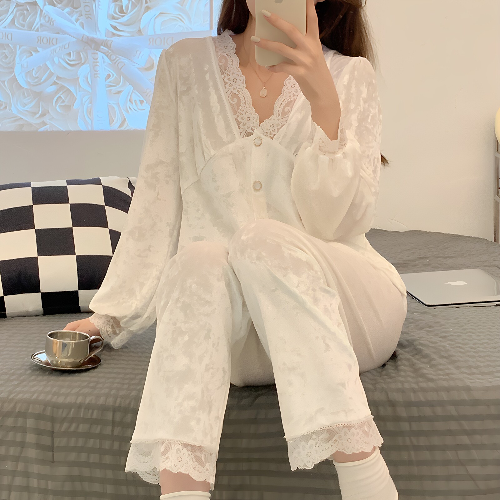 家居服女款长袖阔腿裤显瘦两件套
