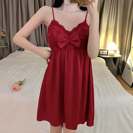性感睡衣女夏冰丝吊带镂空睡裙蕾丝薄款高级感纯欲风带胸垫家居服