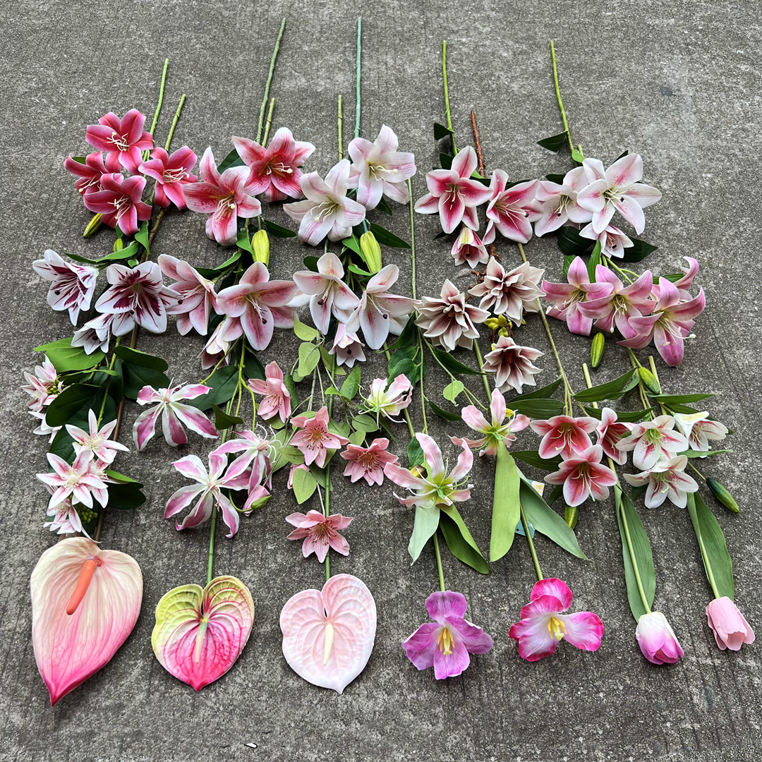 新款婚庆仿真粉色百合花手感百合郁金香粉掌婚礼路引装饰假花绢花