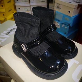 思加tu  2025新款不加绒童鞋 女童优雅公主靴 英伦风玛丽珍袜靴