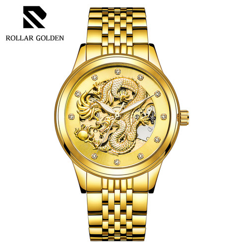 ROLLAR GOLDEN全金龙表奢华镶钻高端机械腕表