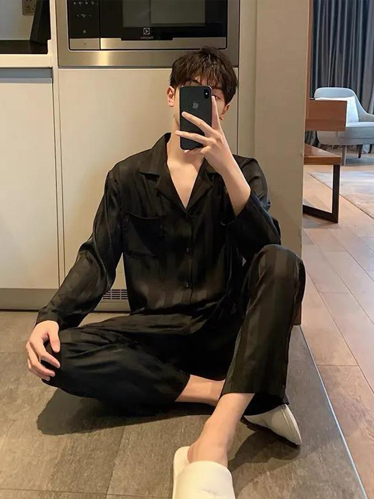 男士真丝高档睡衣套装