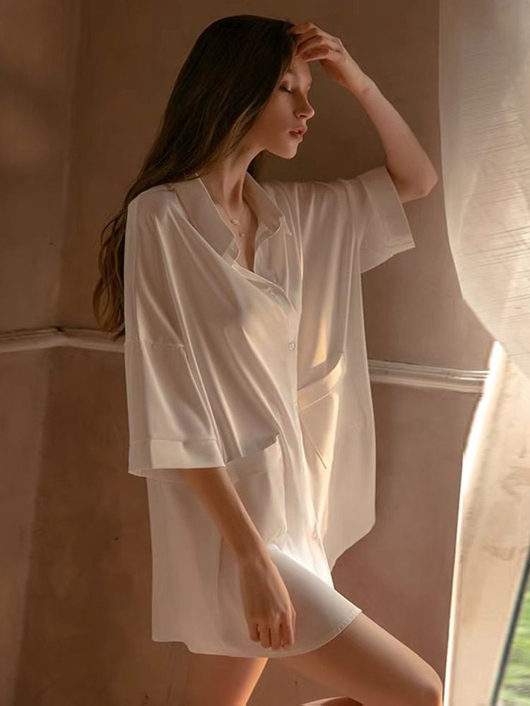 性感男友风夏季短袖真丝睡裙