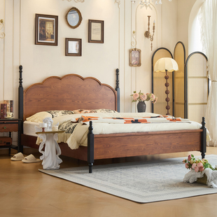 木居盛马赛床法式复古床全实木床中古风主卧双人床美式卧室轻奢床