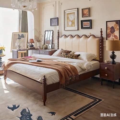 法式复古双人实木软包床主卧大床