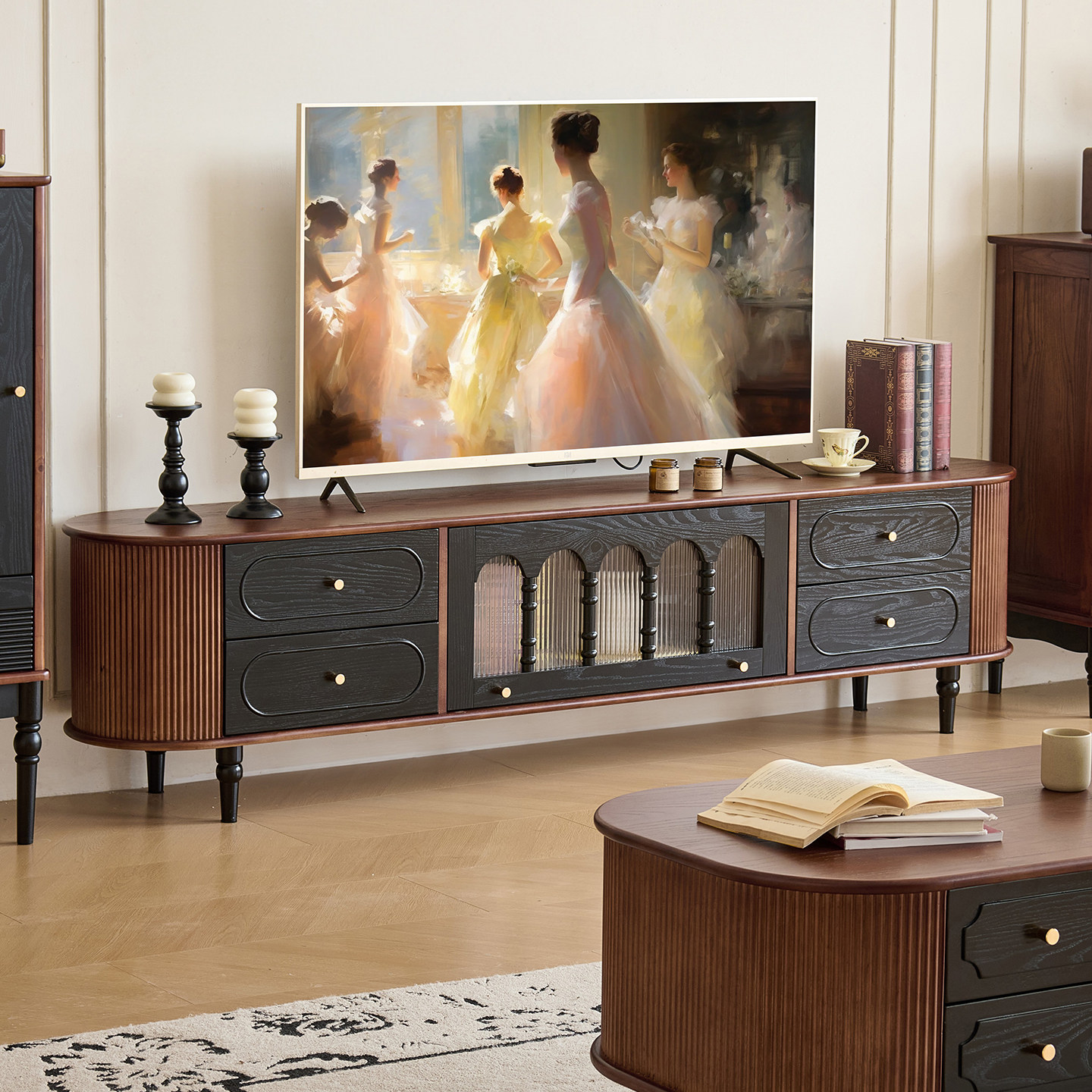 木居盛法式中古电视柜实木家用复古风客厅茶几组合美式电视机柜