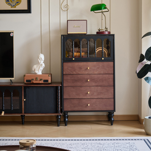 木居盛法式复古实木斗柜卧室中古风储物收纳酒柜小户型边柜床尾柜