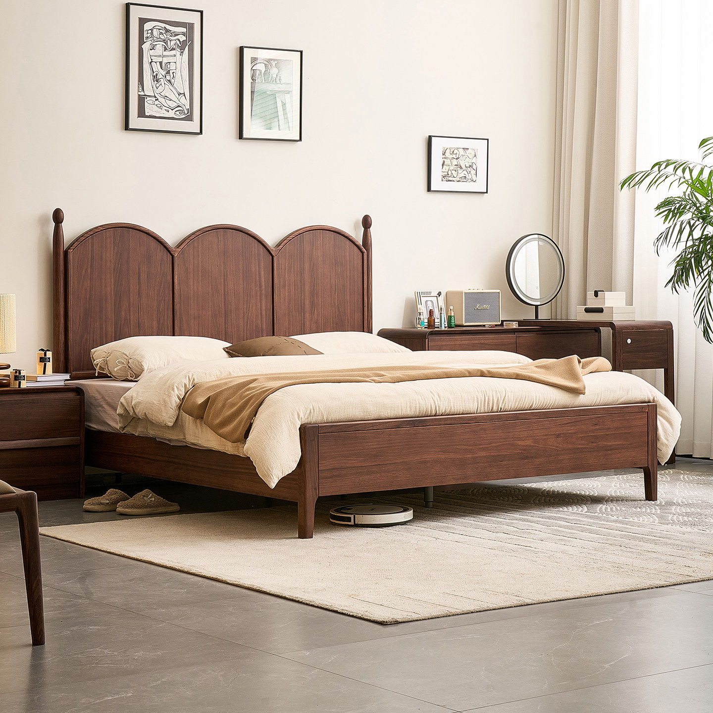 木居盛法式全实木床中古风黑胡桃木实木床家用双人床主卧大床