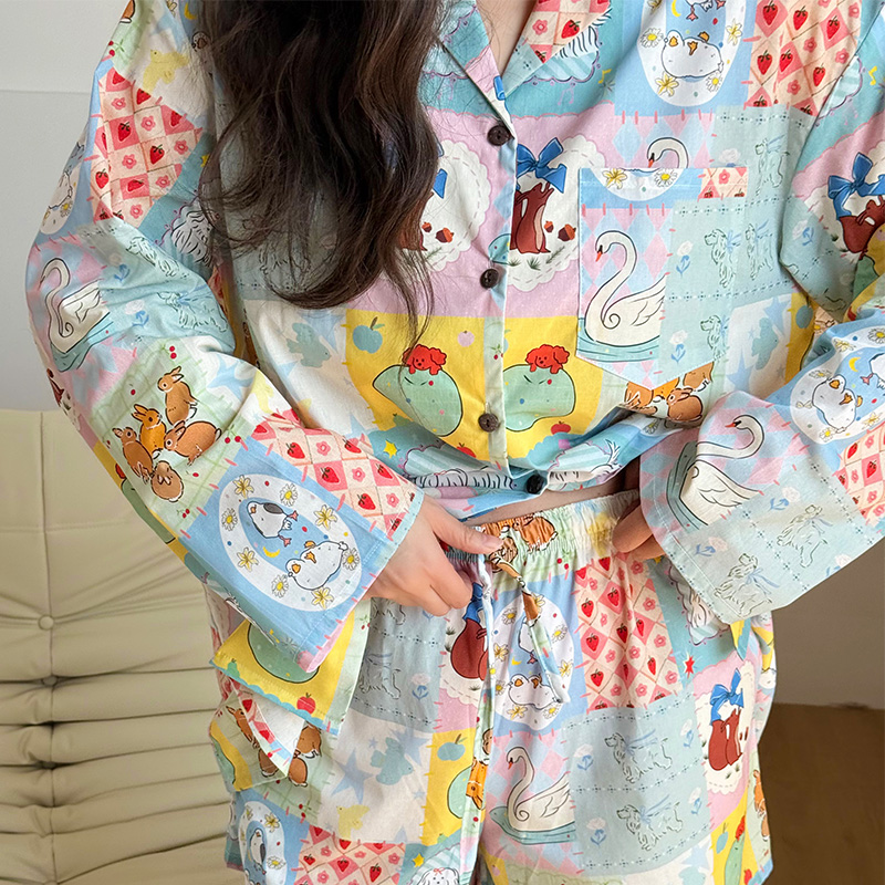 彩色格子家居服宽松大码睡衣