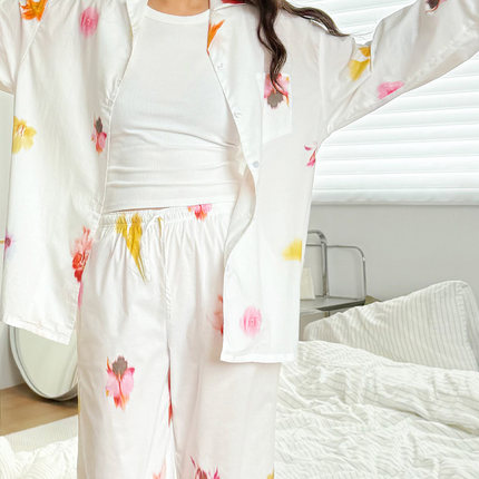 纯棉法式花朵ins高级感睡衣套装女情侣宽松大码外穿家居服度假风