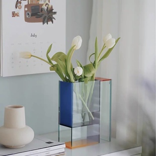蒙德里安亚克力花瓶多功能简约ins现代撞色两用花器有机玻璃摆件