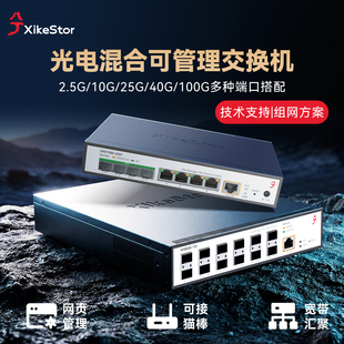 兮克2.5g交换机万兆10g25g40g100g二三层管理光电混合全光全电POE供电接猫棒宽带汇聚vlan链路聚合网络交换机