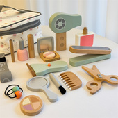 过家家儿童理发化妆包小女孩生日礼物口红彩妆套装 木质小公主玩具