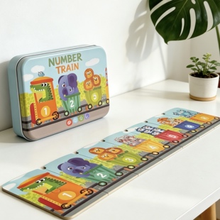 配对拼图数字火车拼板儿童益智卡通动物铁盒装早教字母认知玩具