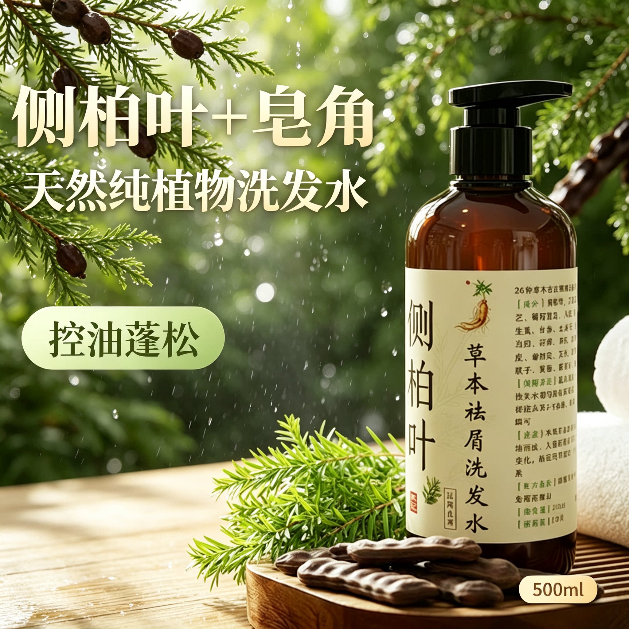 纯天然手工草本侧柏叶无患子皂角洗发水