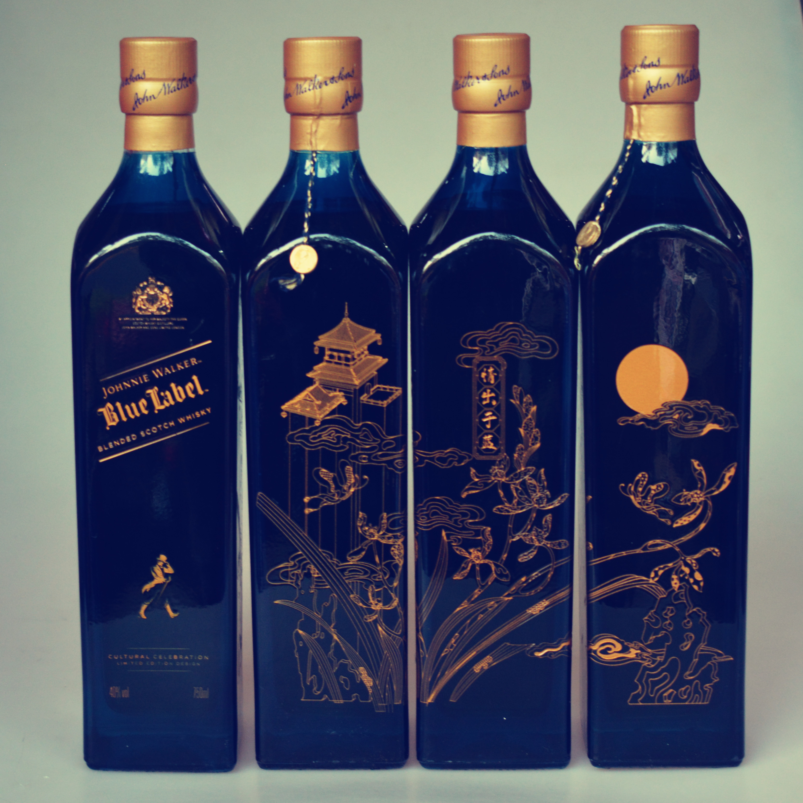 洋酒收藏 英国尊尼获加蓝牌威士忌情出于蓝750ml*4瓶套装裸瓶无盒