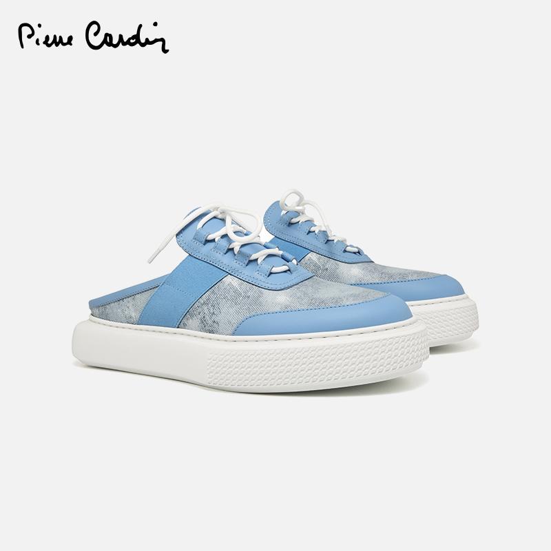 皮尔卡丹男鞋真皮拼接撞色复古百搭透气潮穆勒鞋柔软鞋底休闲鞋男