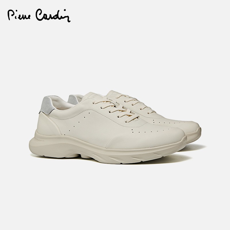 皮尔卡丹男鞋真皮轻盈百搭拼接冲孔透气系带户外柔软鞋底休闲鞋男