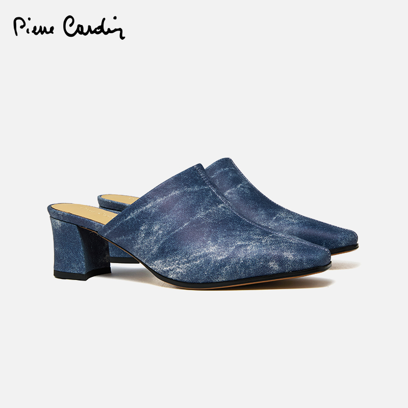 复古风粗跟擦色方头穆勒鞋凉鞋女