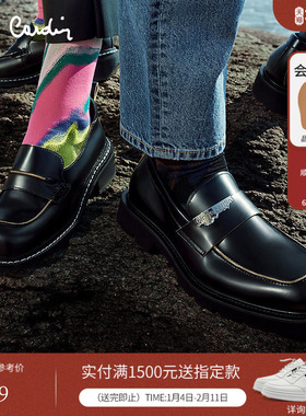 Pierre Cardin/皮尔卡丹男鞋商场同款春休闲乐福鞋真皮轻底皮鞋