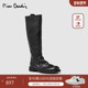 皮尔卡丹女鞋 真皮水洗做旧复古骑士皮靴丝绸牛皮内里潮高筒长靴女