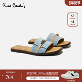 皮尔卡丹女鞋 女 外穿平底水洗牛仔布一字拖凉拖鞋 经典 夏潮拖懒人鞋