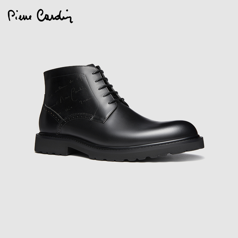 皮尔卡丹欧美雕刻小牛皮靴子