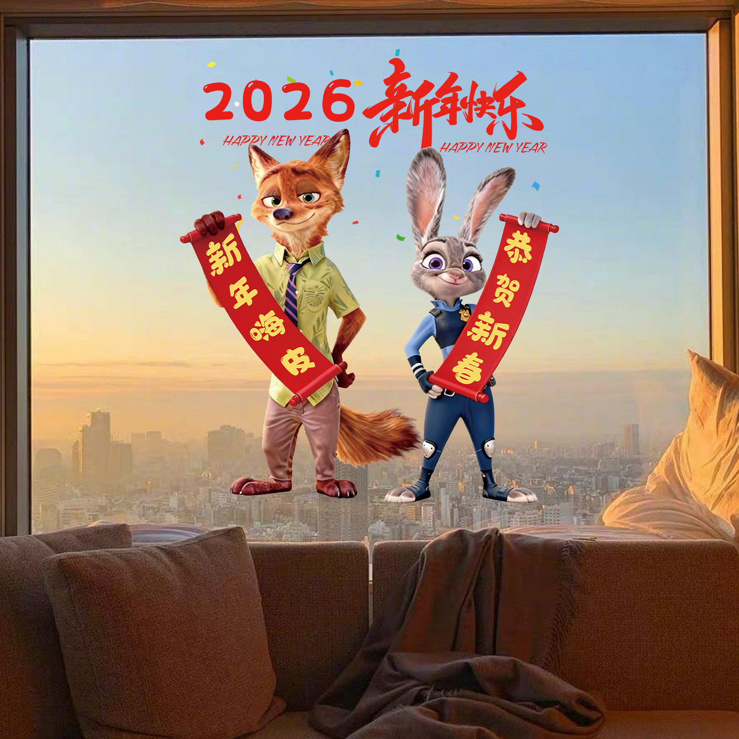 疯狂动物城玻璃贴纸新年装饰橱窗窗贴过年氛围布置马年春节静电贴,家居饰品,门贴,淘宝优惠券,粉丝福利购,淘宝优惠卷