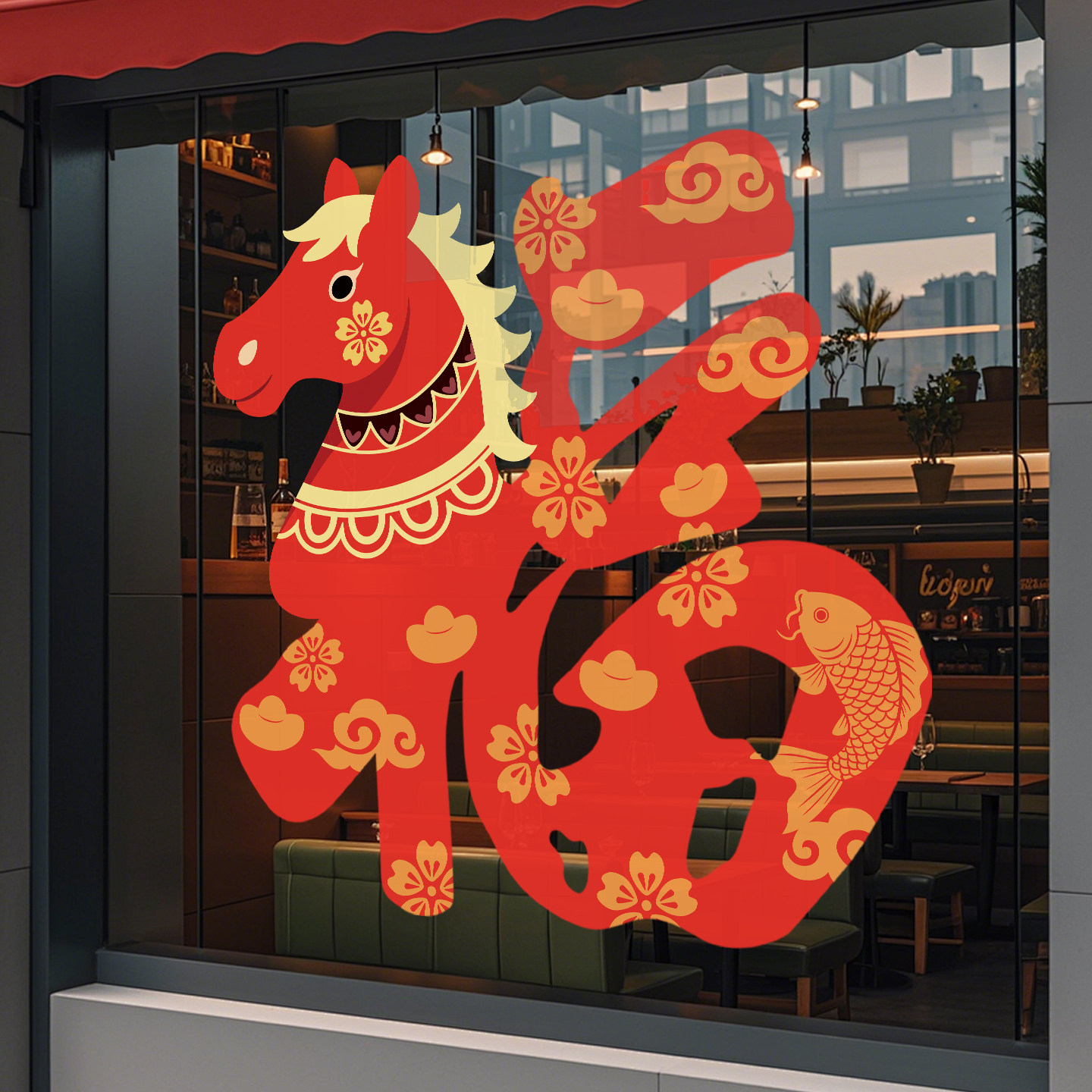 马年窗花福字门贴2026新年装饰贺年窗贴商场饭店春节装扮过年布置,家居饰品,门贴,淘宝优惠券,粉丝福利购,淘宝优惠卷