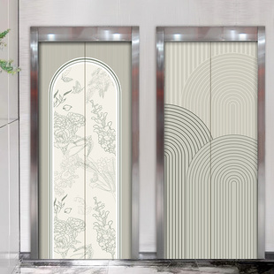 商场电梯门贴纸高级感轻奢遮丑一梯一入户电梯门法式风格装饰定制