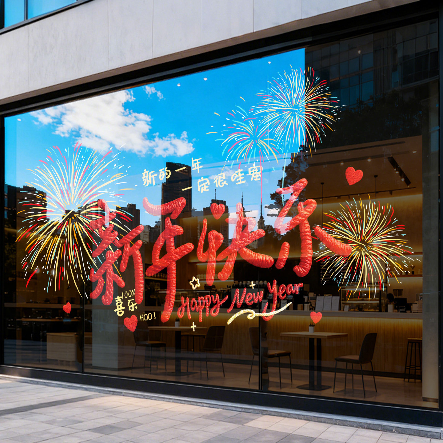 玻璃贴纸2026新年快乐静电贴橱窗海报商场酒店写字楼马年春节窗花,家居饰品,门贴,淘宝优惠券,粉丝福利购,淘宝优惠卷