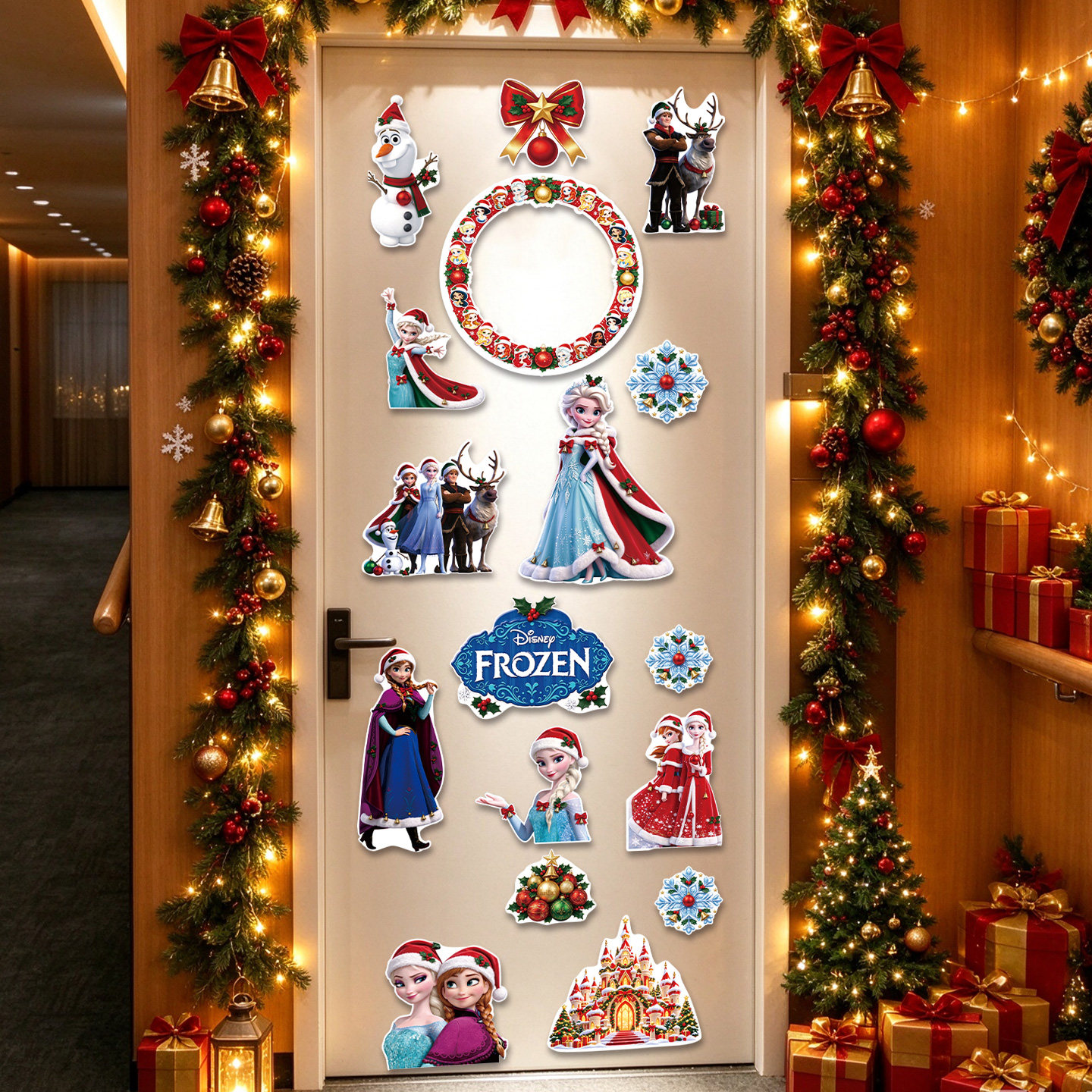 迪士尼邮轮磁吸门贴纸艾莎冰雪奇缘圣诞节氛围布置disney+cruise