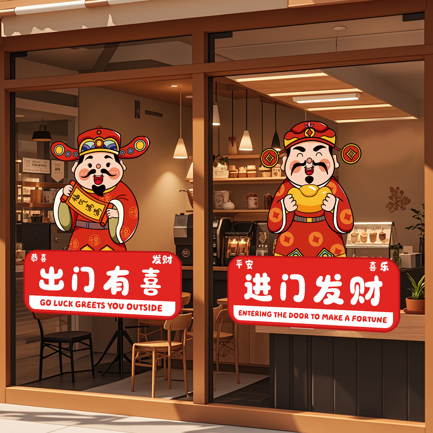 新年装饰财神静电贴出门见喜玻璃门贴纸马年氛围布置春节UV静电贴,家居饰品,门贴,淘宝优惠券,粉丝福利购,淘宝优惠卷