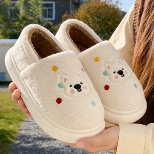 情侣棉拖鞋女款秋冬季2025新款室内家居一对防滑可爱月子毛绒拖鞋