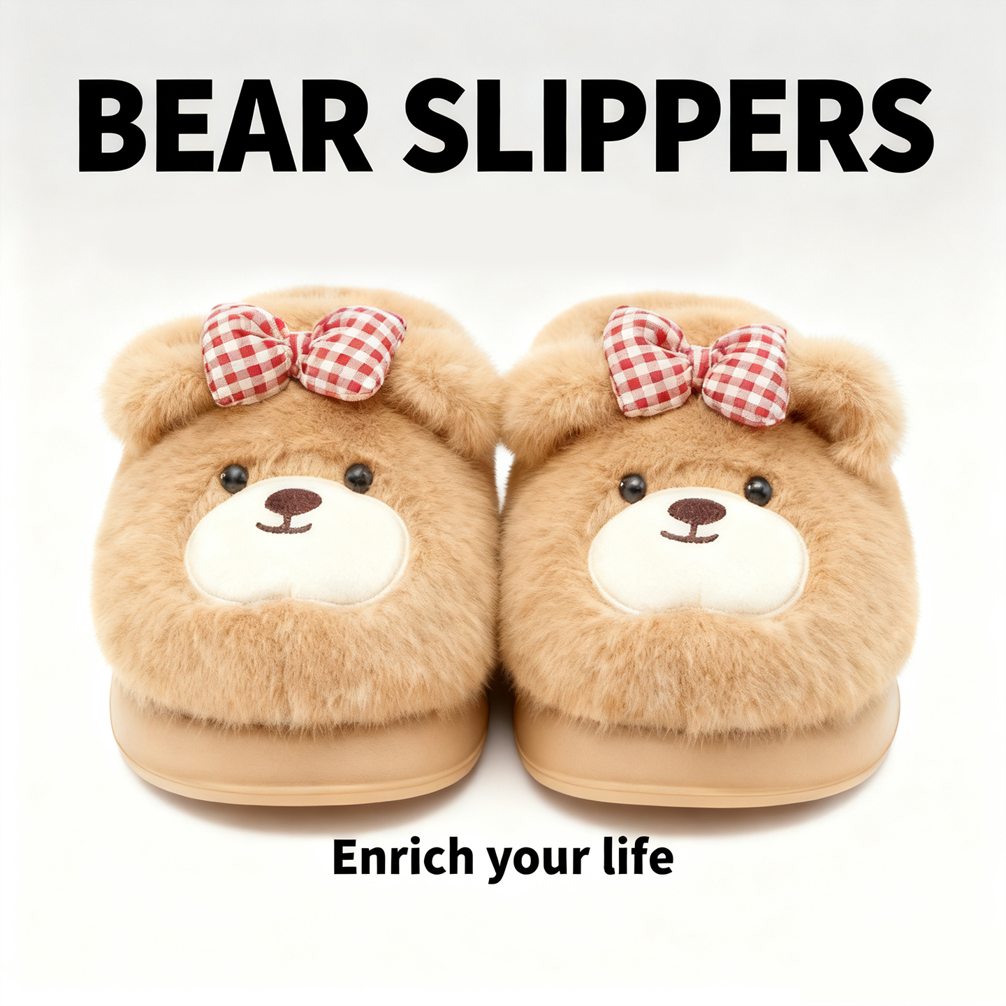 小熊棉拖鞋女冬季室内可爱厚底