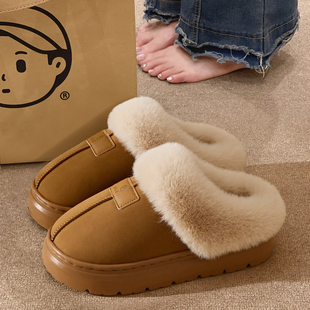 棉拖鞋女士冬季外穿博肯鞋2026新款室内家居厚底毛绒拖鞋女秋冬天