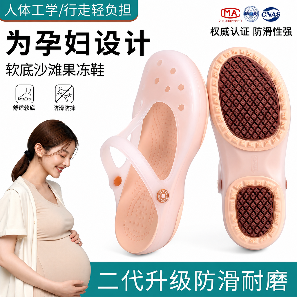 利达妮孕妇洞洞鞋女款夏季外穿果冻鞋防滑沙滩软底包头妈妈凉拖鞋