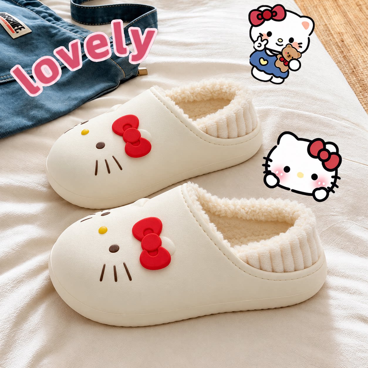 利达妮HelloKitty棉拖鞋女款秋冬季2026新款室内居家毛绒防水拖鞋