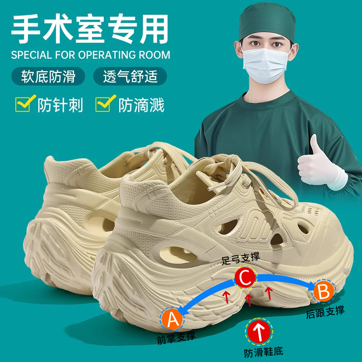手术室足弓支撑洞洞鞋男2025新款