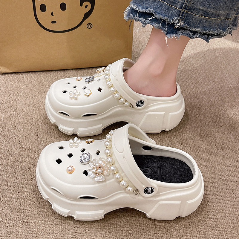 厚底洞洞鞋女款2026新款夏季外穿松糕增高跟凉鞋配裙子包头半拖鞋