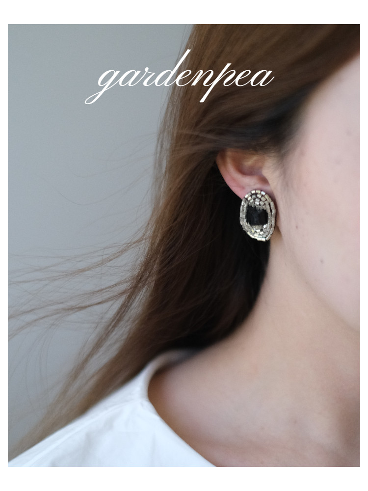gardenpea原创手作黑碧玺椭圆形重工日系小众设计感925银耳钉耳夹