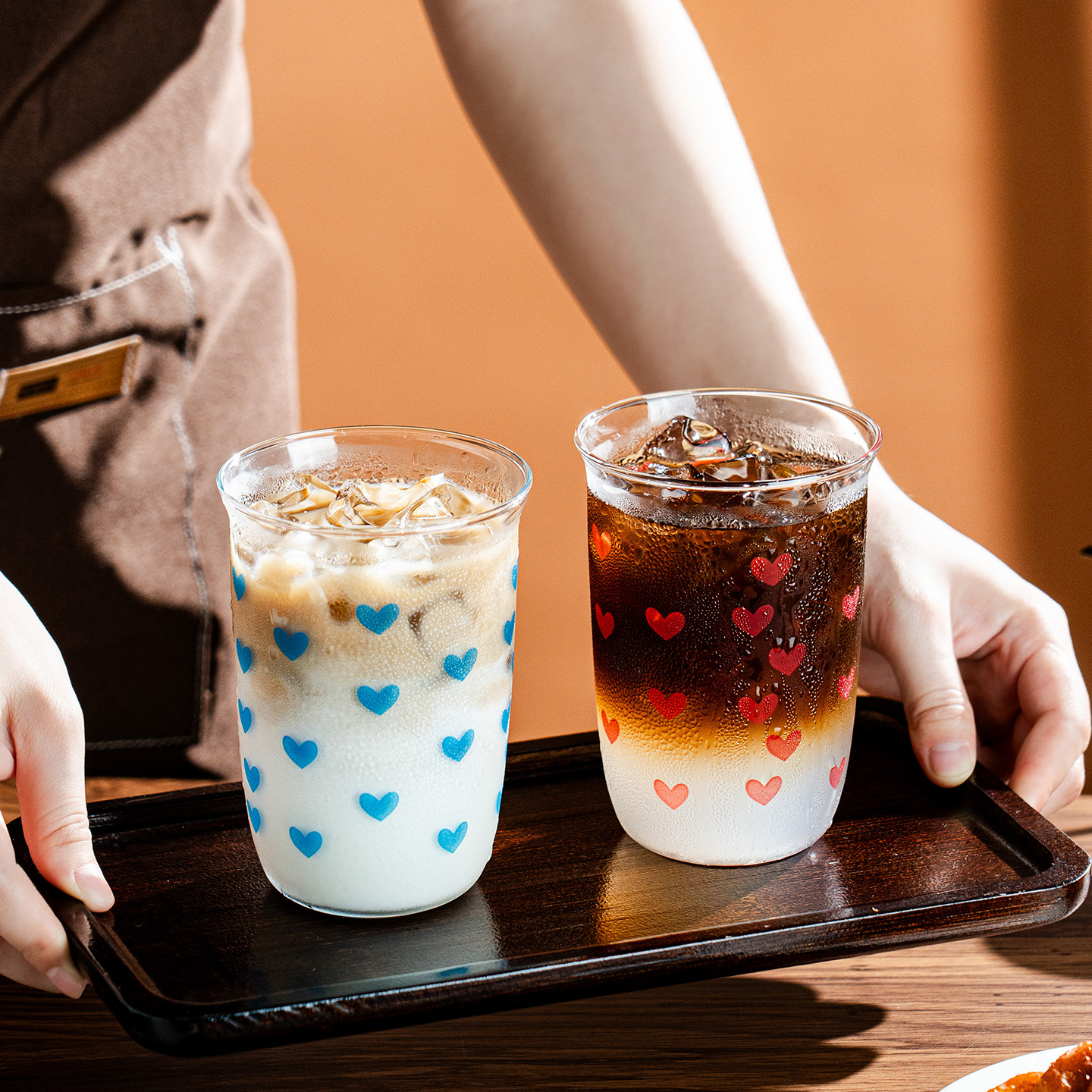 高硼硅耐高温玻璃杯创意咖啡杯牛奶杯ins风爱心图案冷感变色杯子