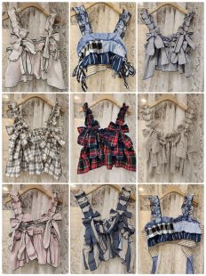 复古格子吊带背心女夏季 上衣 外穿蝴蝶结系带无袖