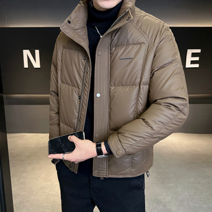 男士冬季加厚皮羽绒服2025新款轻薄短款立领外套潮牌保暖皮袄子男