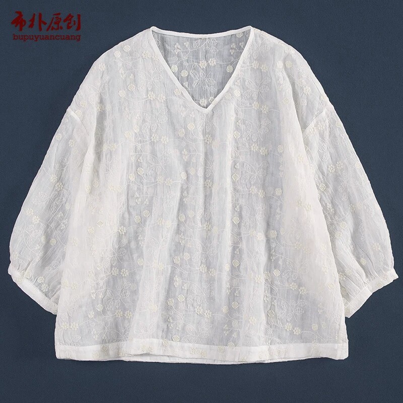 水溶刺绣仙气清凉V领上衣