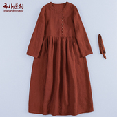 改良系带连衣裙长款 布朴家作2026春新款 文艺亚麻中式 宽松休闲裙