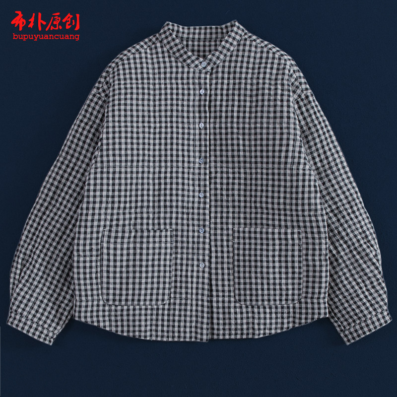 布朴家作2025冬季21支亚麻双色色织格纹绗3M棉松紧休闲棉衬衫薄袄,女装/女士精品,衬衫,淘宝优惠券,粉丝福利购,淘宝优惠卷