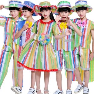 六一环保时装 成人表演出服 秀手工制作男女幼儿园亲子装 秀儿童时装