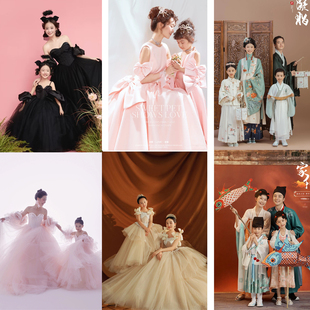 中国风汉服母女艺术拍照礼服 2023影楼新款 亲子主题写真摄影服装